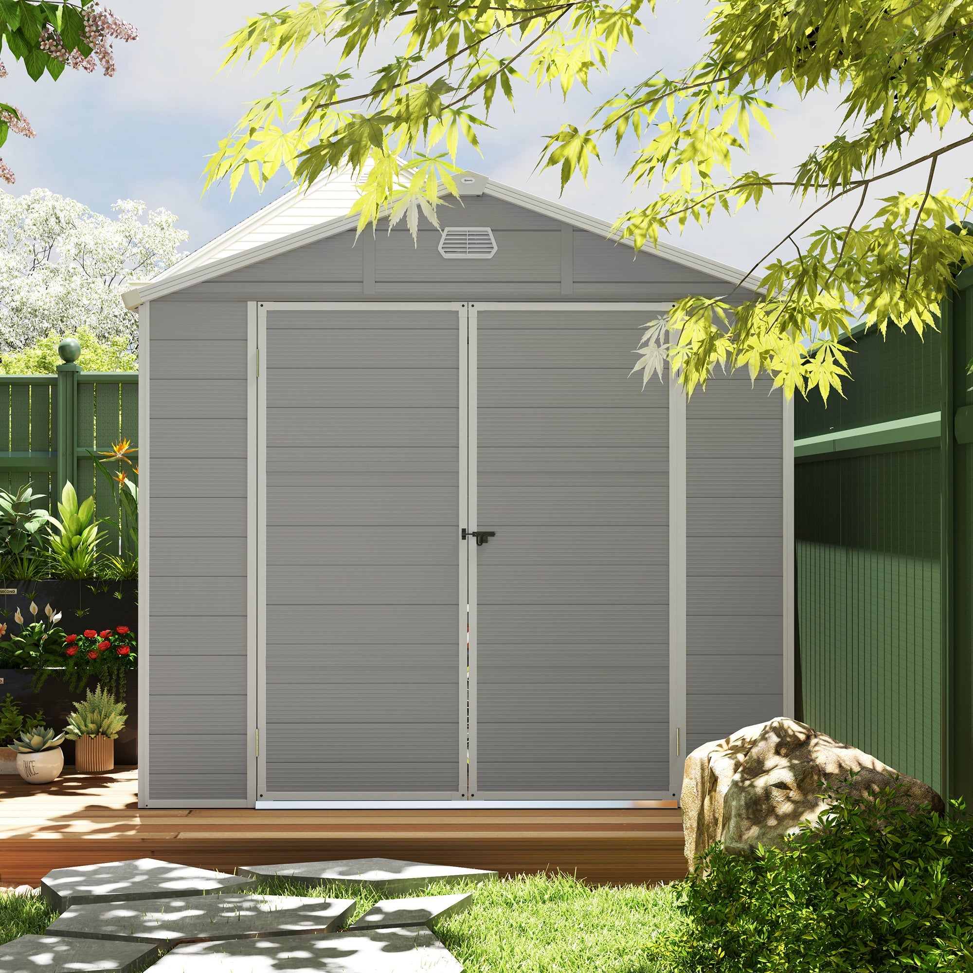 Aluminium Frame and Plastic Wall Shed, 7.9ft x 6.2ft with Foundation - Light Grey