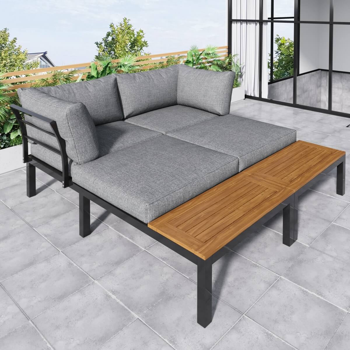 4 Seater Garden Corner Sofa Set – Space Saving L Shaped Outdoor Lounge with Wooden Table