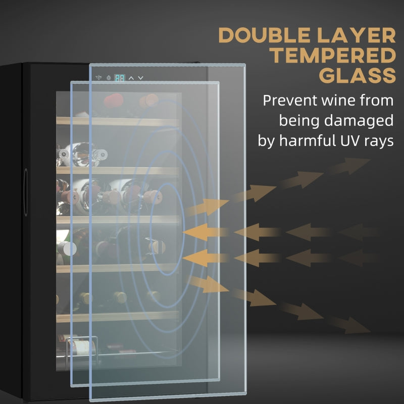 24 Bottle Wine Fridge with Glass Door, LED Light, Digital Touch Screen, Black