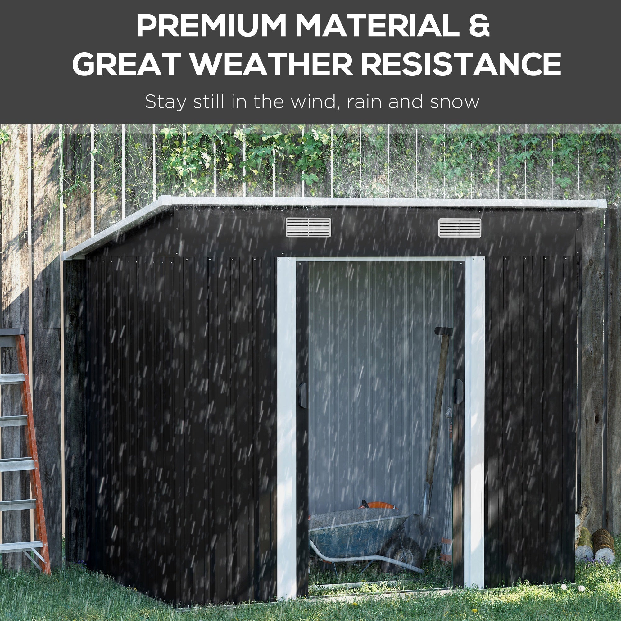 Outdoor Storage Shed with Foundation Kit, Lean to Metal, Black