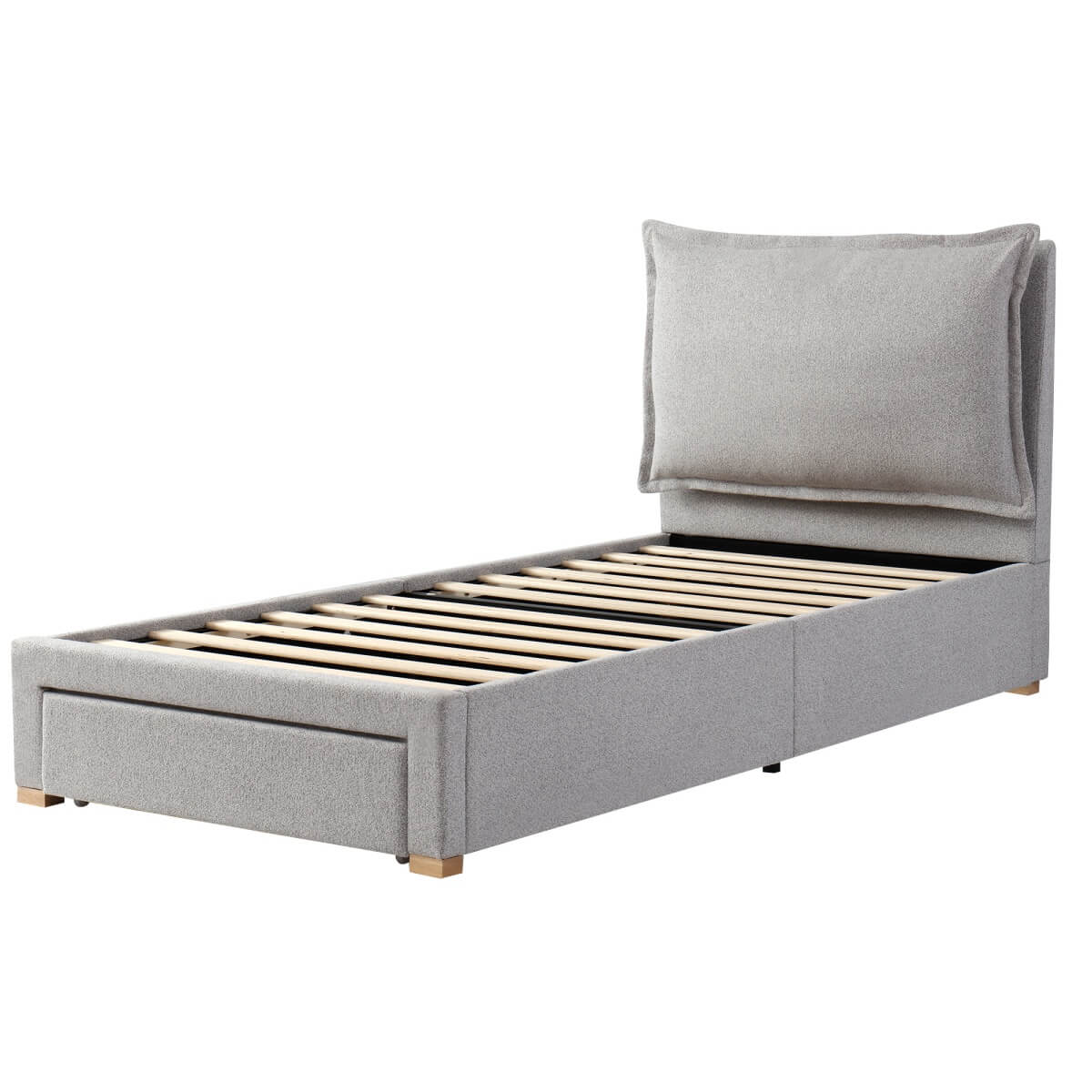 3FT Single Upholstered Chenille Bed - Slatted Frame with Storage & Headboard