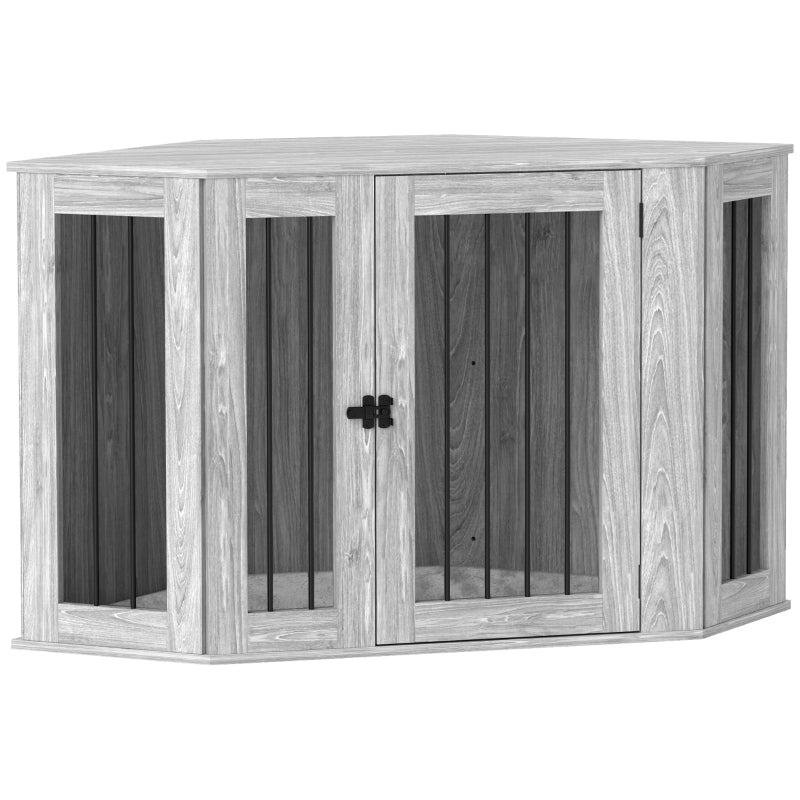 PawHut Dog Crate Side Table with Cushion - Grey