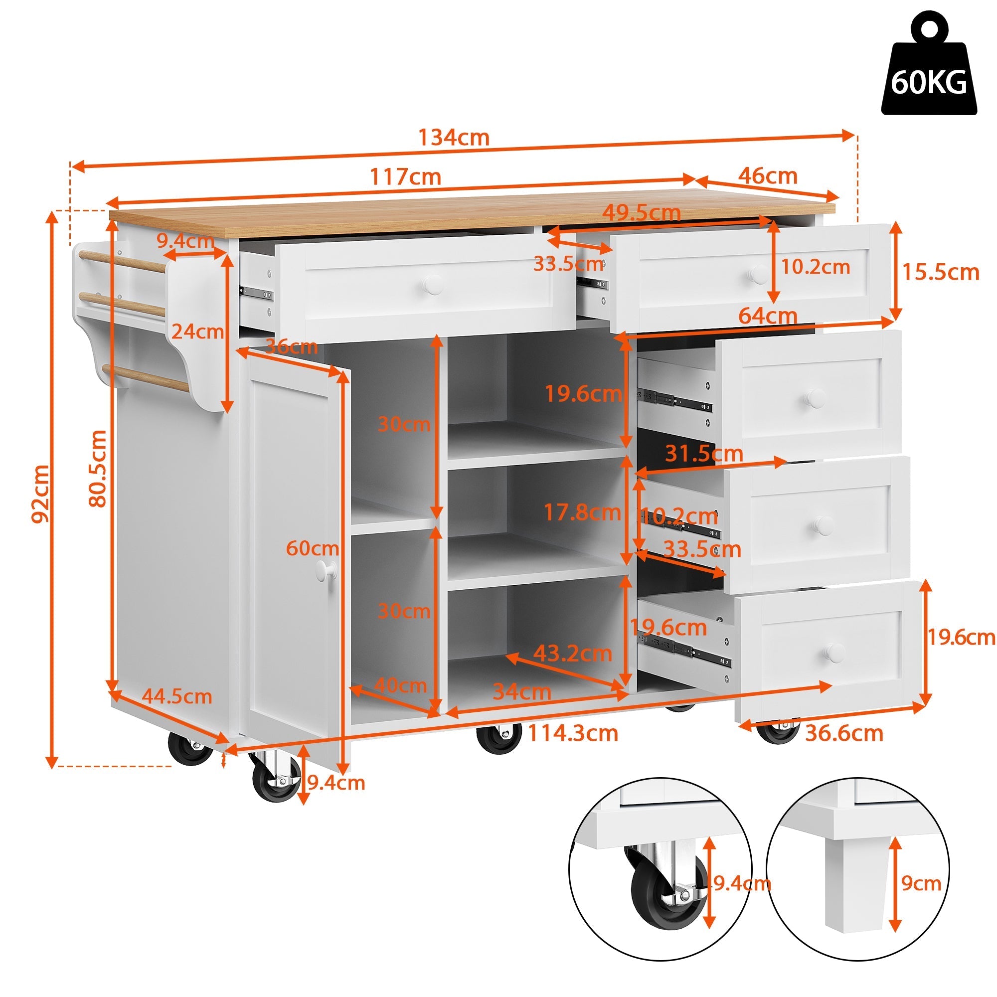 Dining Trolley Modern Simple Drawer Storage Cabinet Mobile Fixed Dual-Use White