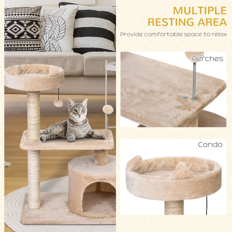 Cat Tree for Indoor Cats, Scratching Post Climbing Tower, Beige