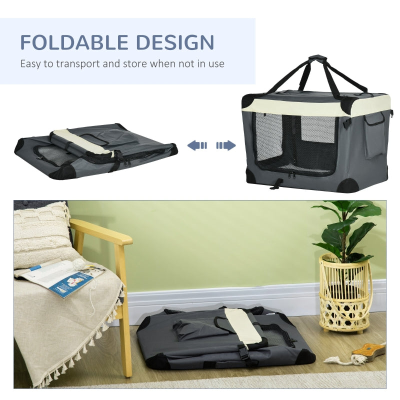 Pet Carrier 70cm Foldable, with Cushion, for Small Dogs and Cats - Grey