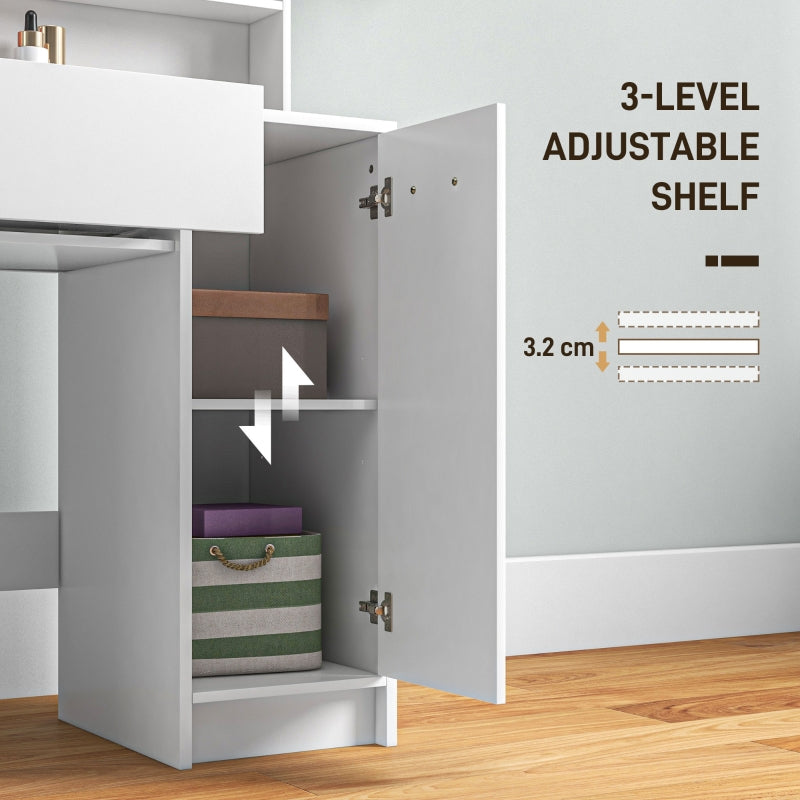 Dressing Table and Stool Set with Storage - White