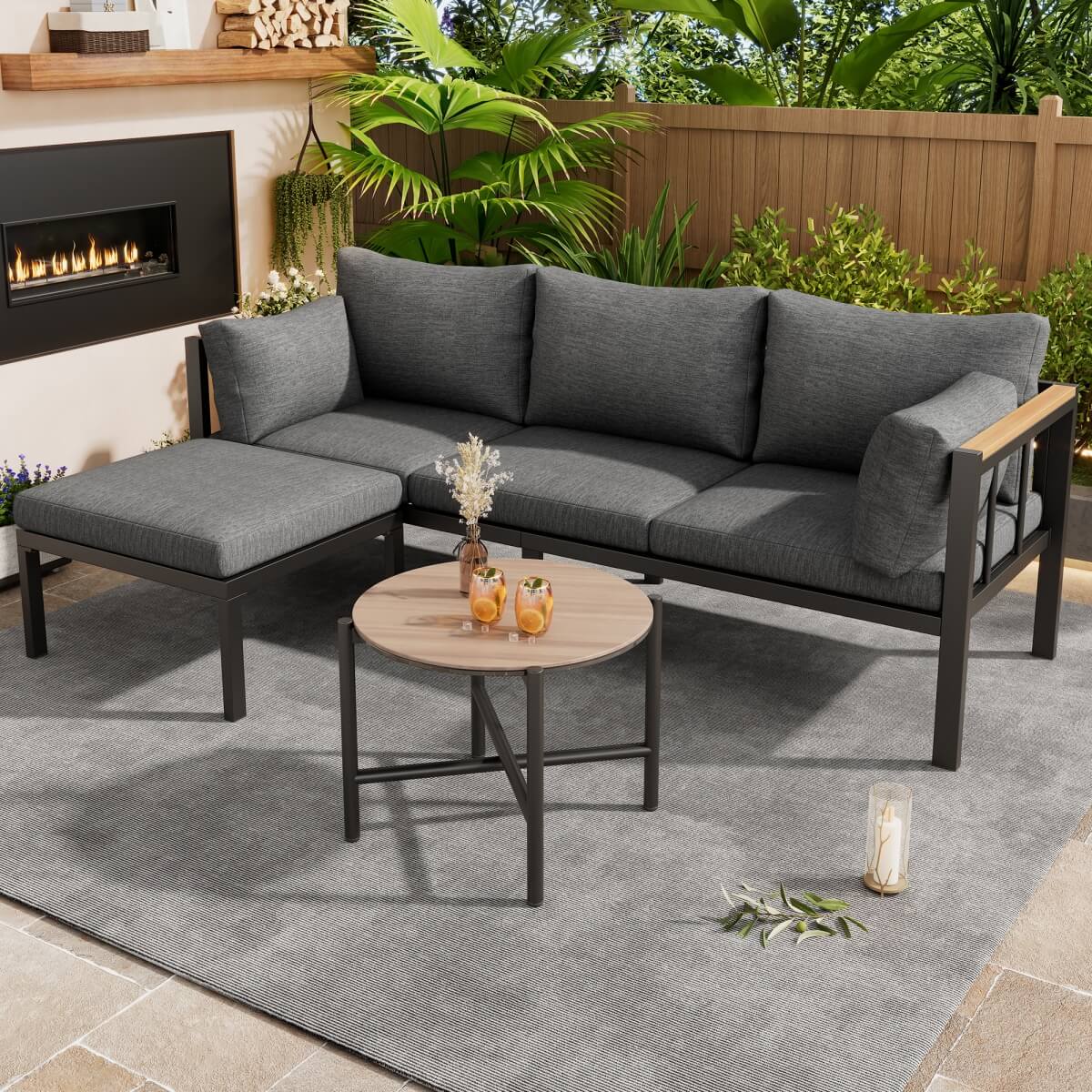 Garden Corner Sofa Set – Outdoor Lounge with Coffee Table and Footstool