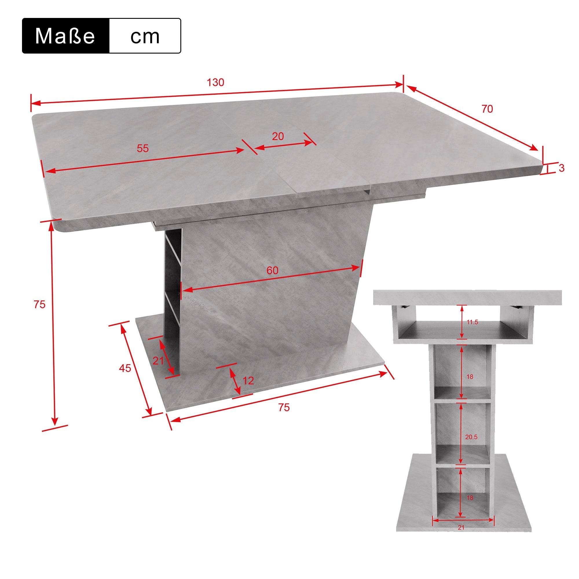 Extendable Dining Table, Space-Saving Multifunctional, Grey