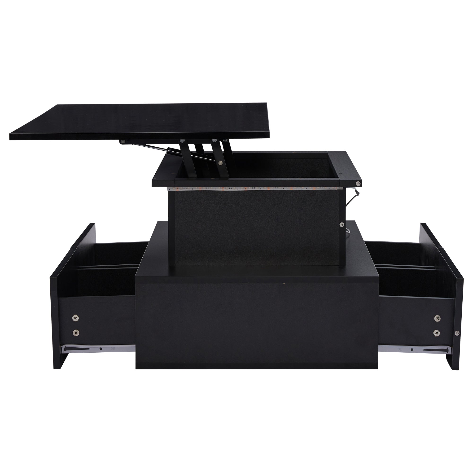 LED High Gloss Coffee Table, 4 Drawers, Lift Top, Storage, Rectangular, Black