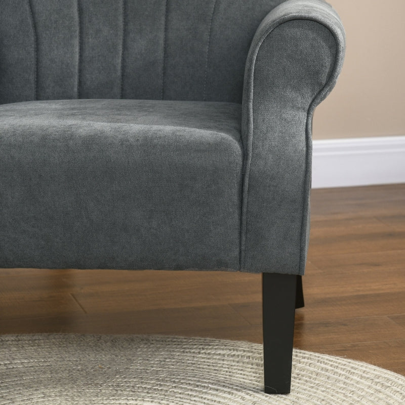 Upholstered Accent Chair, Rolled Arms Wood Legs, Grey