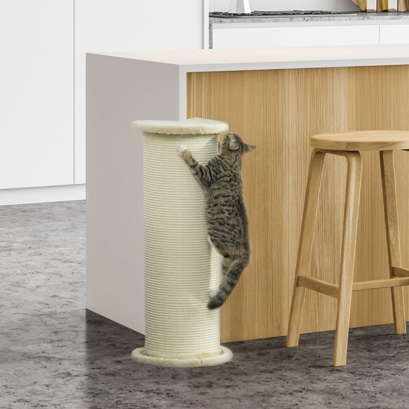 Cat Scratching Post 85cm Tall, Sisal Rope, Soft Plush, Anti Tip - Beige