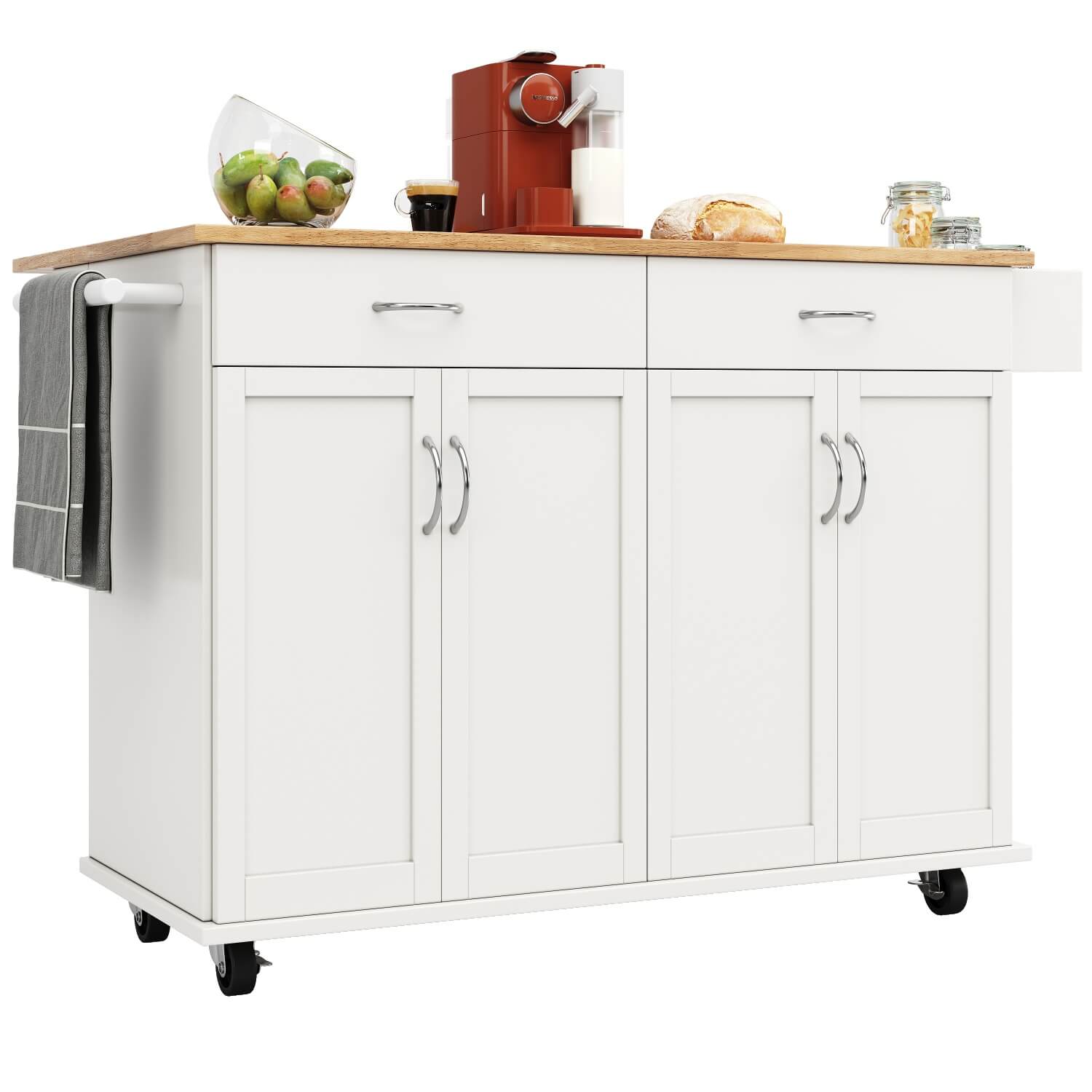 Kitchen Island Trolley with Storage — Rolling Cabinet with Drawers, Adjustable Shelf & Spice Rack