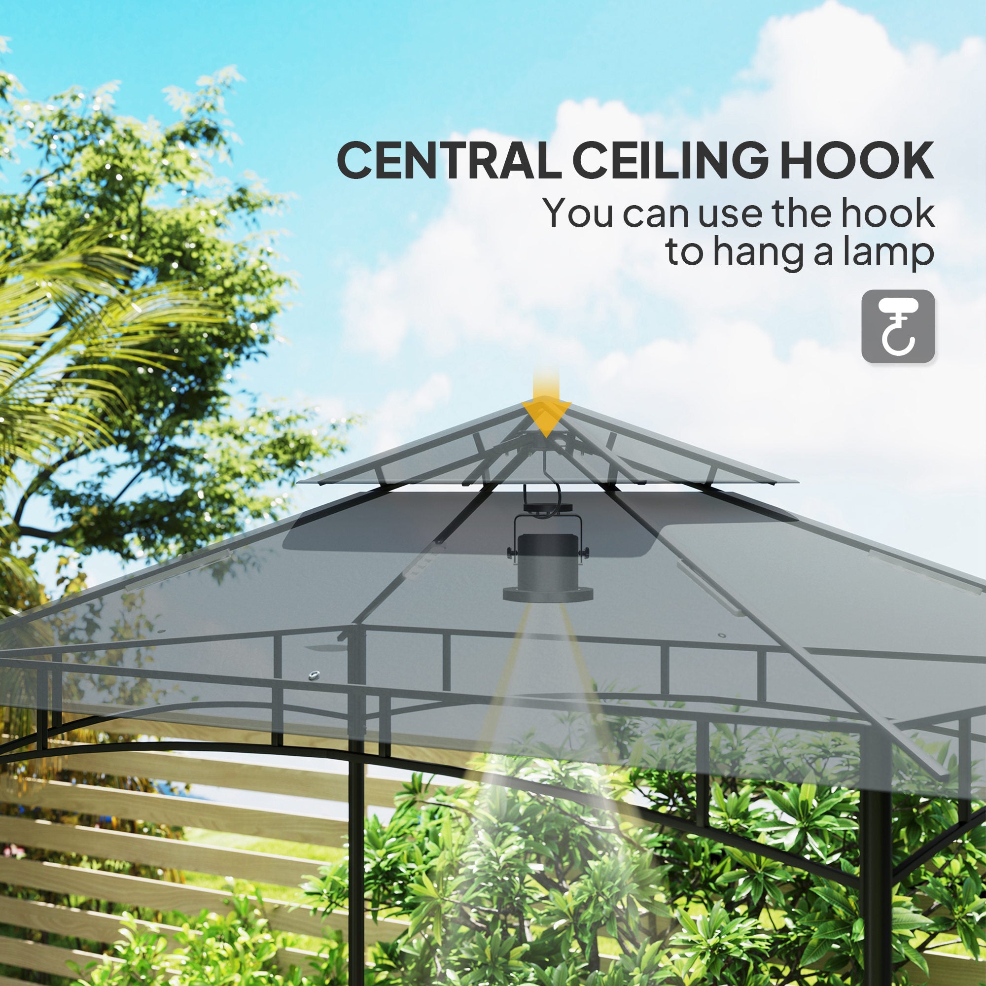 Grill Gazebo, Double Tiered BBQ Shelter Canopy with LED Lights, 2 Side Shelves, Hooks, Dark Grey