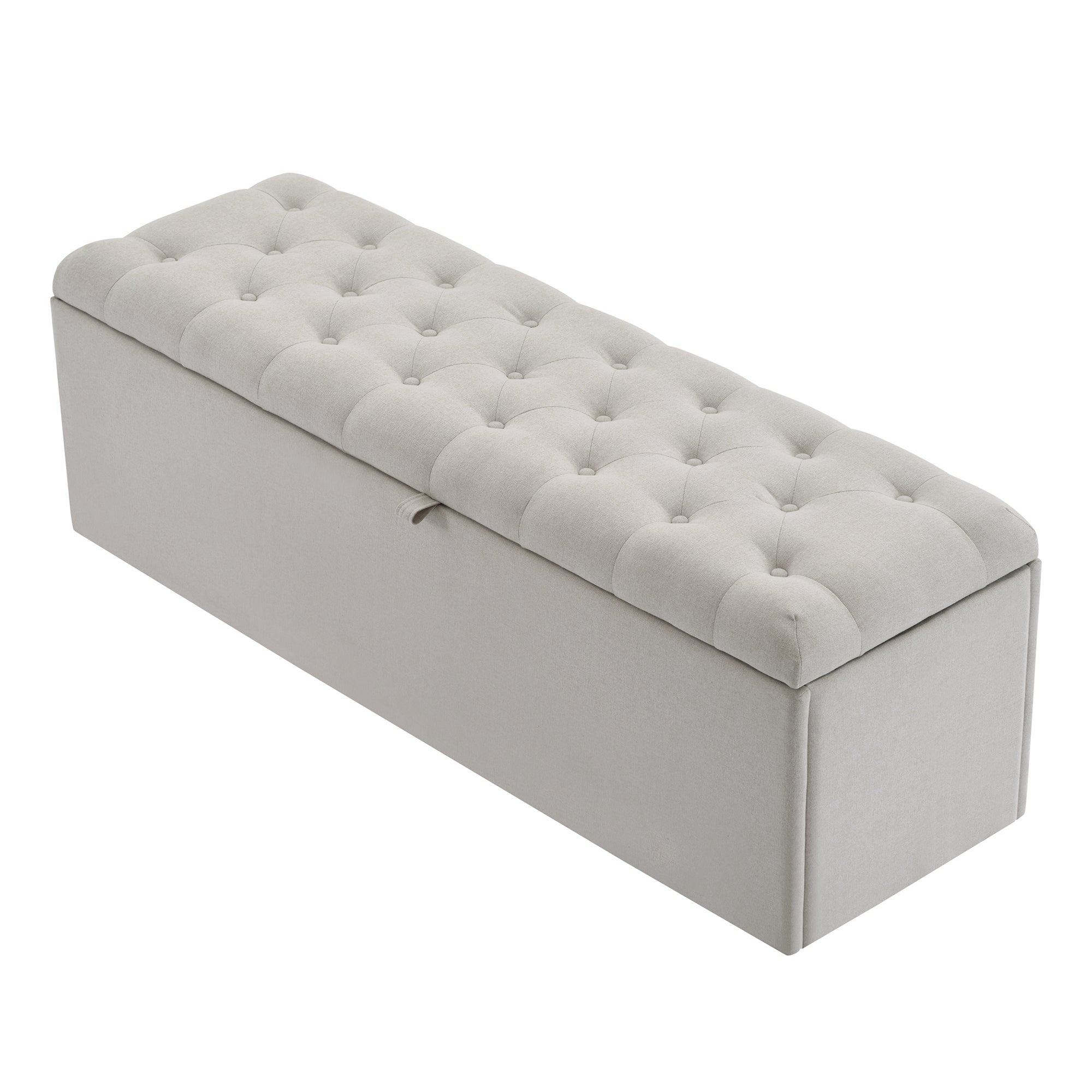 Linen Upholstered Bench with Storage Space, Light Grey
