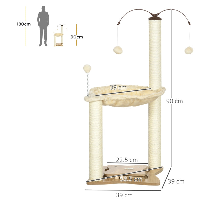 Cat Tree, Scratching Posts, Hammock, Toy Ball - Beige