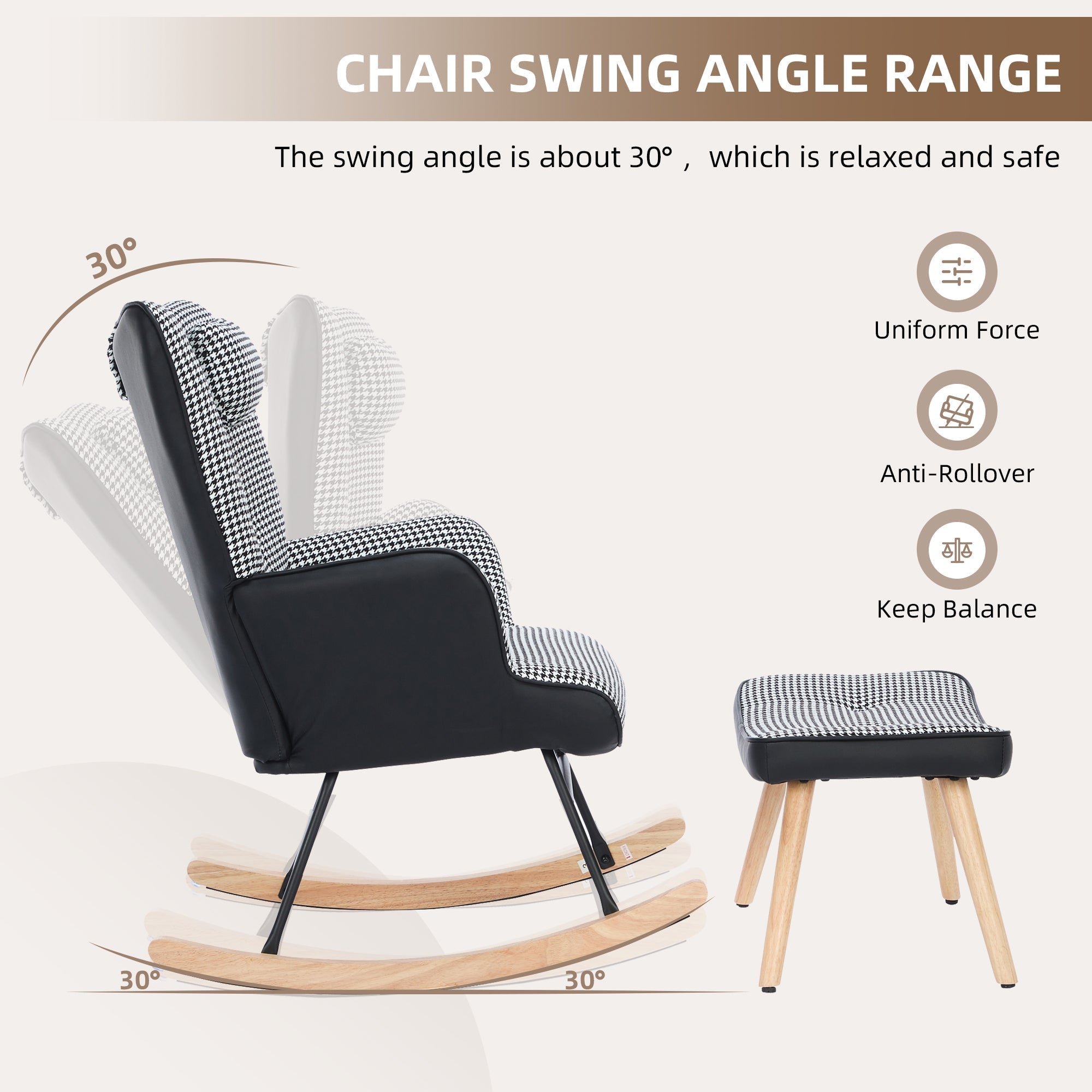 Rocking Chairs for Adults, Fabric Relaxing Recliner Chair with Solid Wood Legs