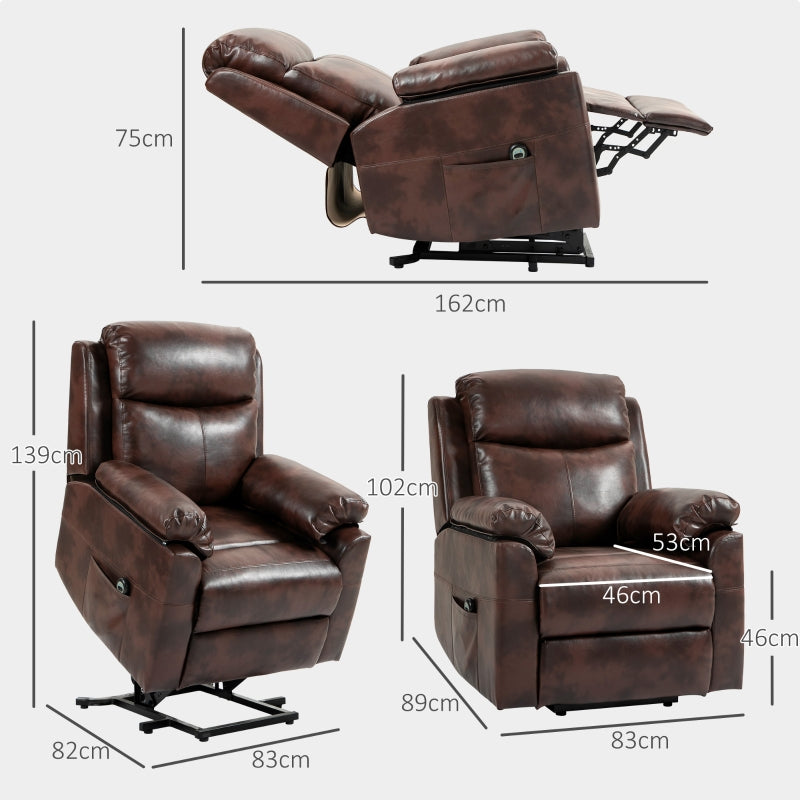 Faux Leather Electric Recliner Chair, 70¡ã Riser, Dark Brown