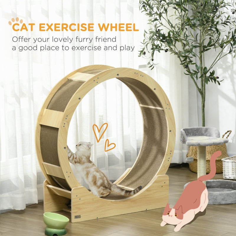 Cat Wheel, with Brake and Scratching Pads - Oak Tone