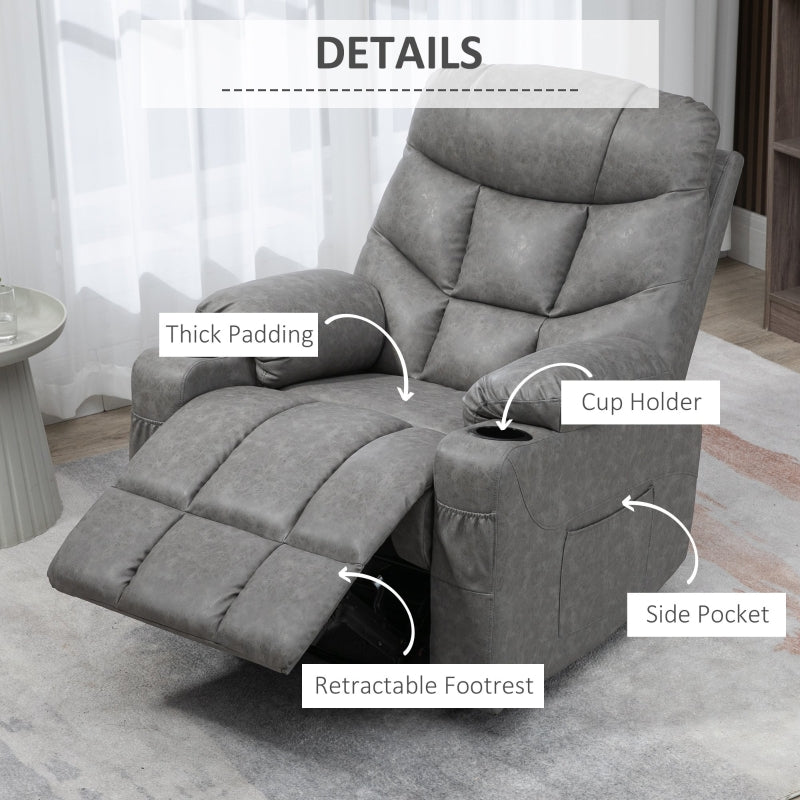 Recliner Armchair Thick Padded Faux Leather - Light Grey