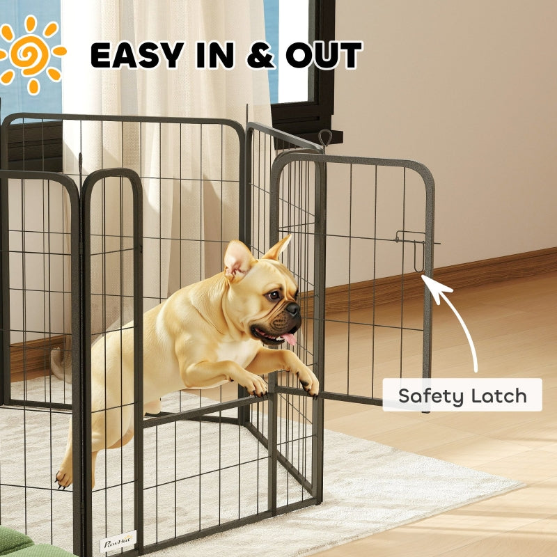 Dog Playpen, Eight-Panel with Door, Large, Indoor, Outdoor, 80cm Tall, Black