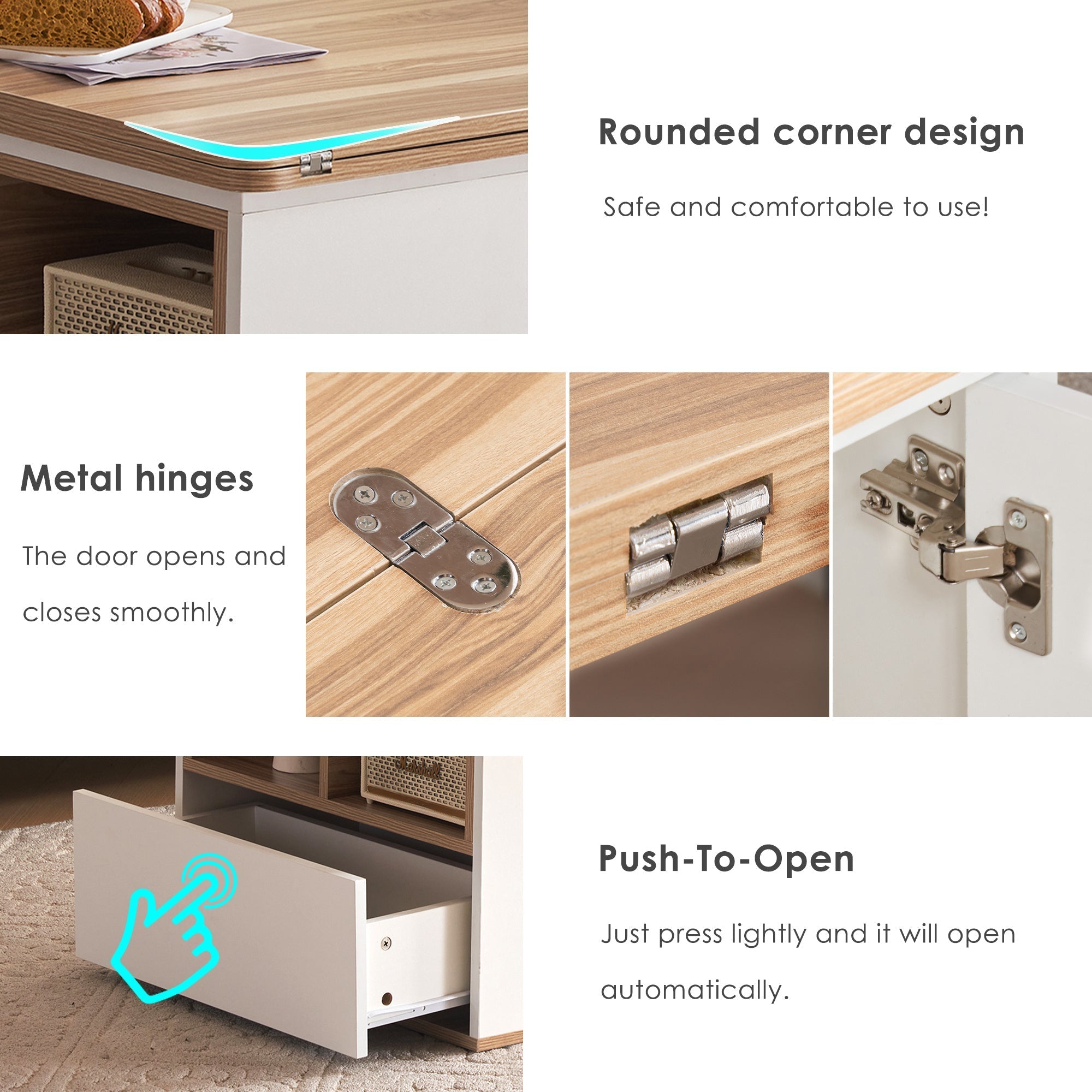 Coffee Table with Storage, Lift Up & 2 Drawers - White & Oak