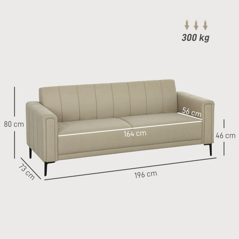 3 Seater Sofa, Modern Channel Tufted Upholstered Couch, Khaki Fabric