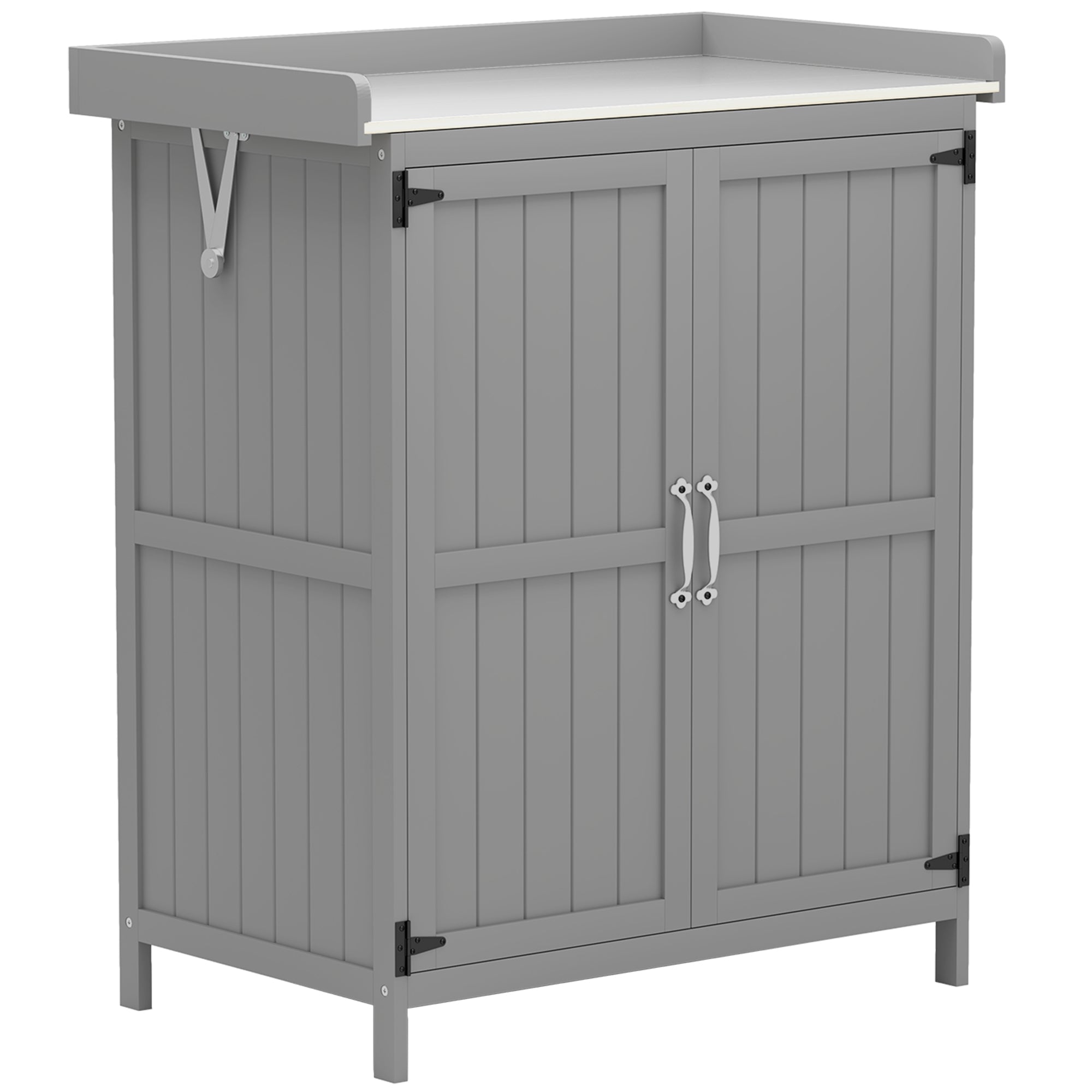 Wooden Garden Shed, Garden Tool Storage Shed with Hinged Roof and Shelf, Grey