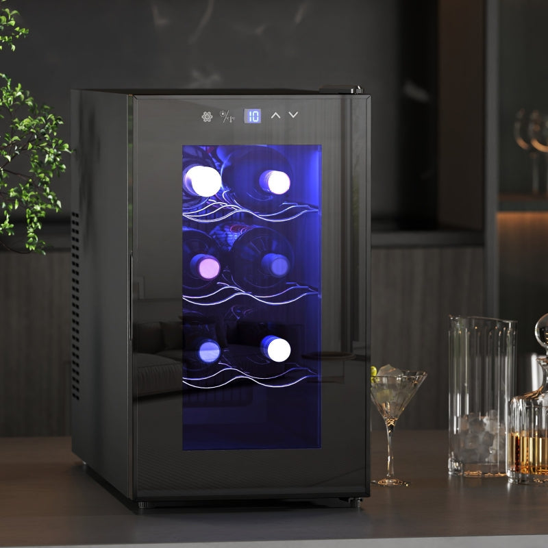Mini Table Top Wine Fridge, 8 Bottle 17L, 8-18¡æ Quiet, Glass Door LED Light Digital Touch Screen