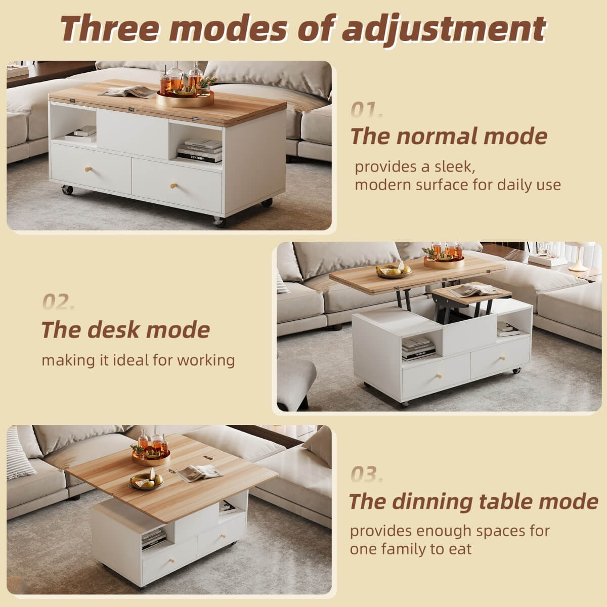Lift-Top Coffee Table with Storage & Wheels – Extendable Dual Platform Living Room Centre Table