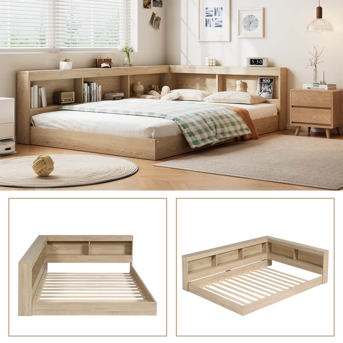 4FT6 Double Storage Bed – White Oak Bed Frame with Ample Storage