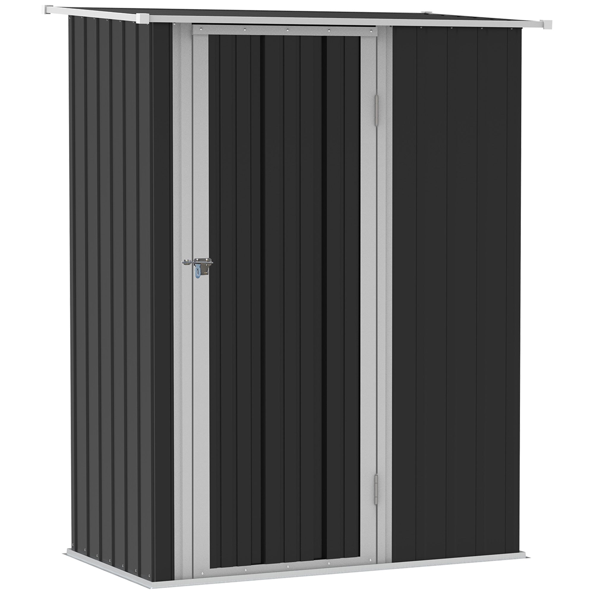 Metal Garden Storage Shed 5ft x 3ft, Outdoor Tool Shed Sloped Roof Lockable Door, Grey