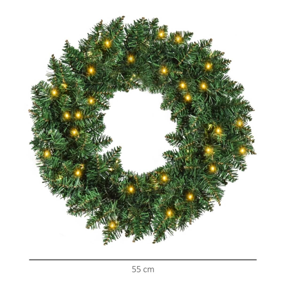 55cm Pre-Lit Christmas Wreath with 50 Warm White LEDs – Artificial Holiday Door Decoration