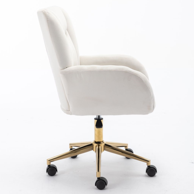 Full KD Velvet Fabric Adjustable Height Swivel Home Office Chair, Ivory
