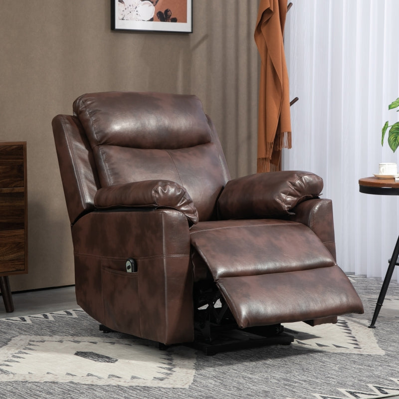 Faux Leather Electric Recliner Chair, 70¡ã Riser, Dark Brown