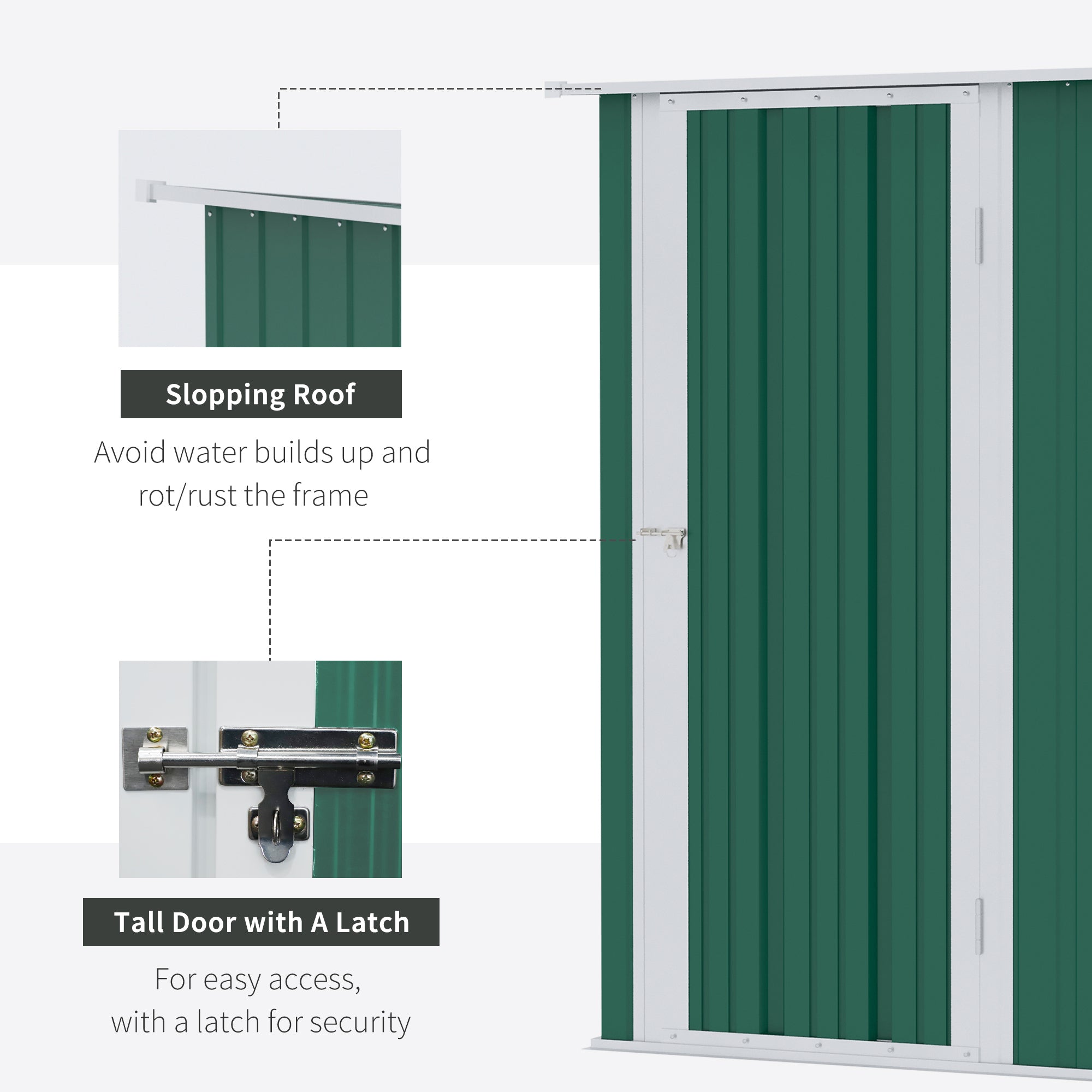 Metal Garden Storage Shed 5ft x 3ft, Sloped Roof & Lockable Door, Green