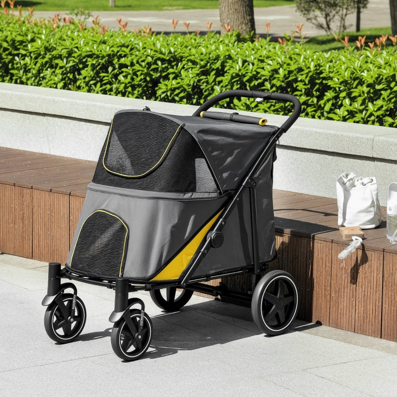 Pet Stroller with Universal Front Wheels, Shock Absorber, One-Click Foldable, and Storage Bags