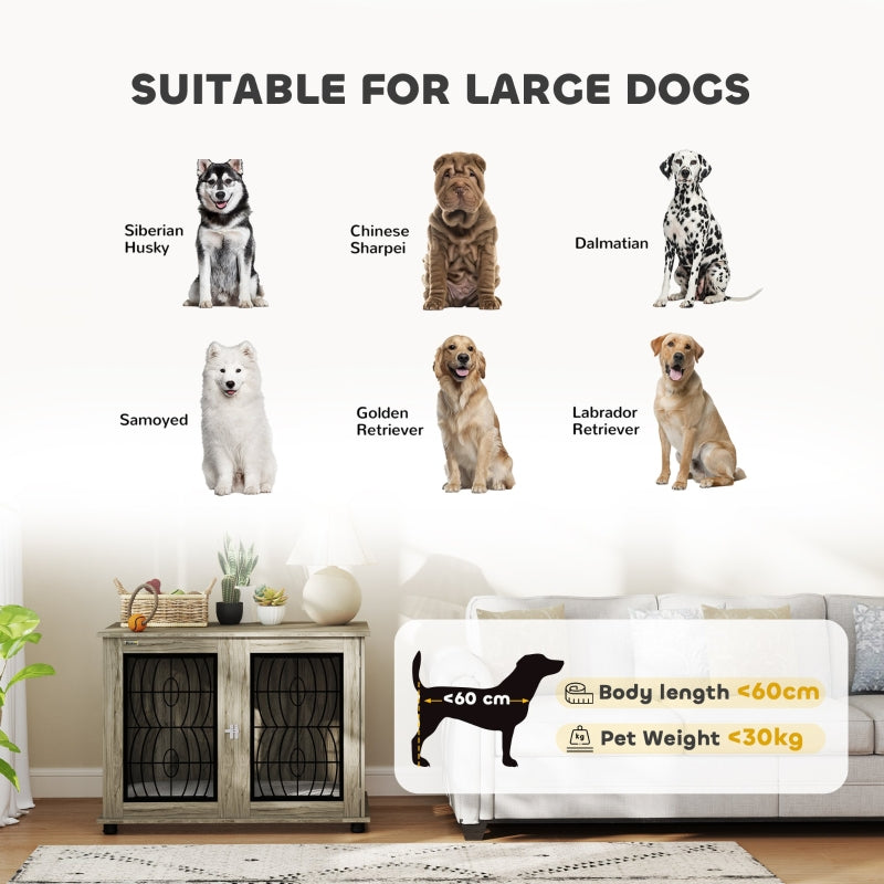 PawHut Dog Crate End Table with Cushion, Lockable Door - Grey