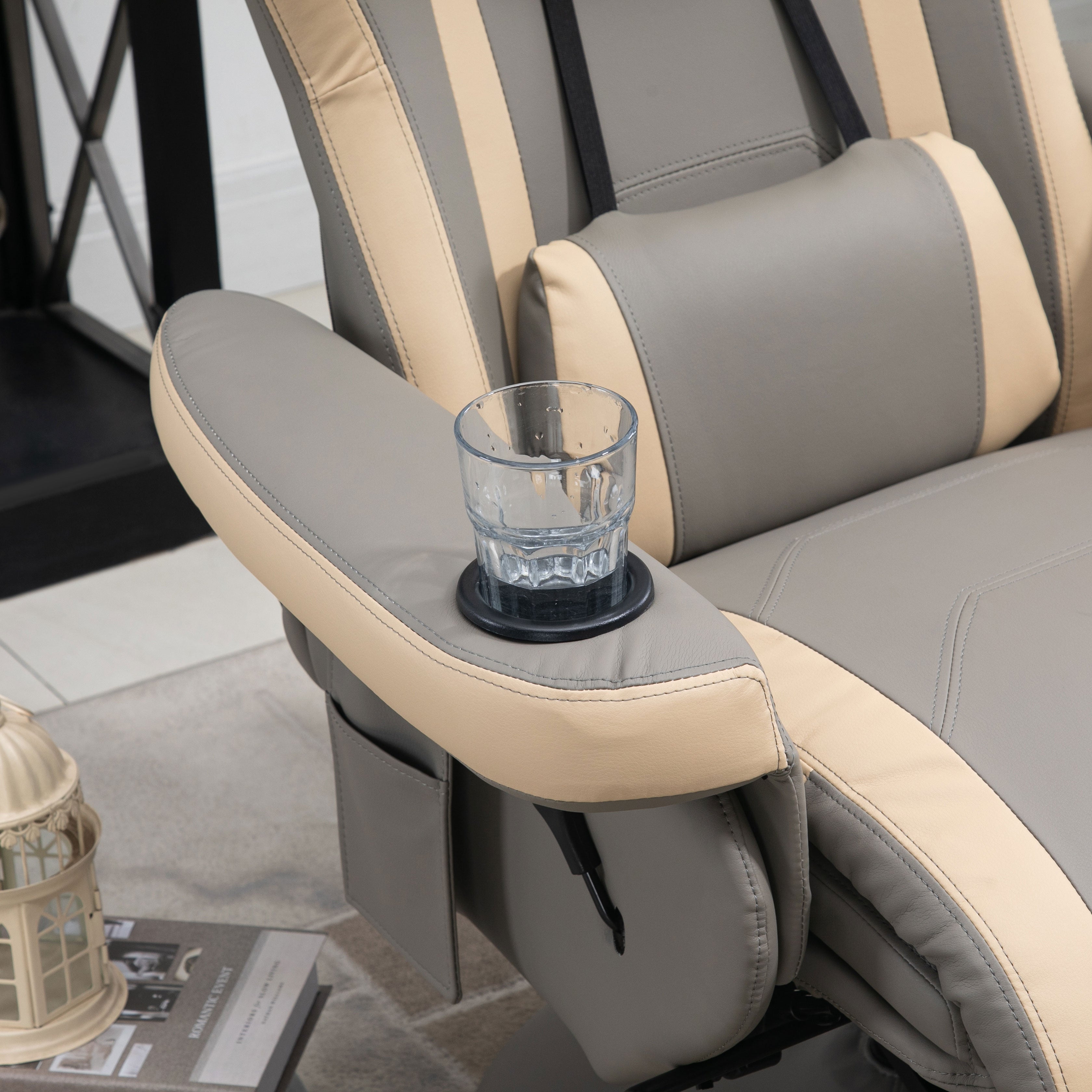 Manual Recliner Armchair with Adjustable Leg Rest, 135¡ã Reclining, 360¡ã Swivel, Grey PU Leather