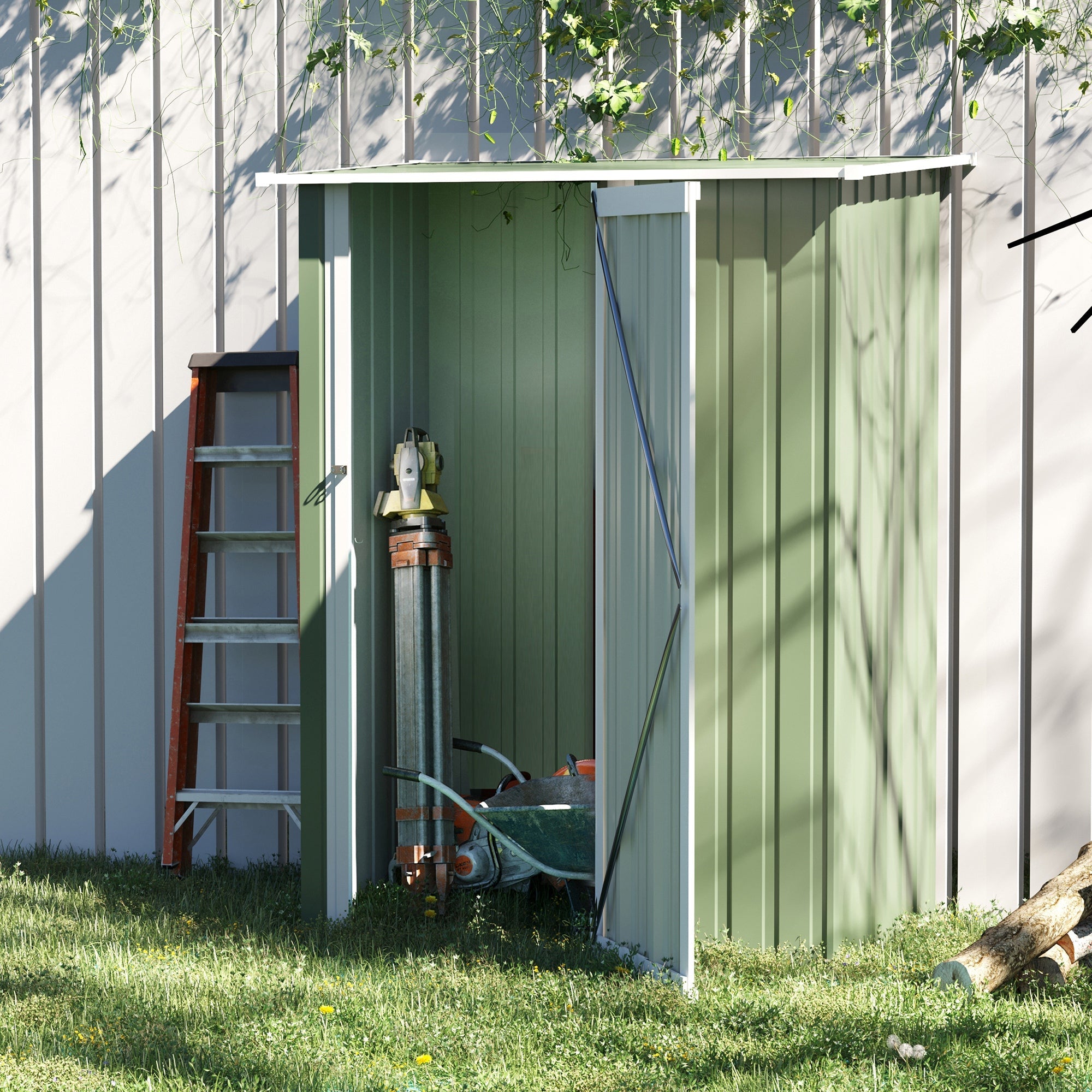 5ft x 3ft Metal Garden Storage Shed, Outdoor Tool Shed with Sloped Roof, Lockable Door - Light Green