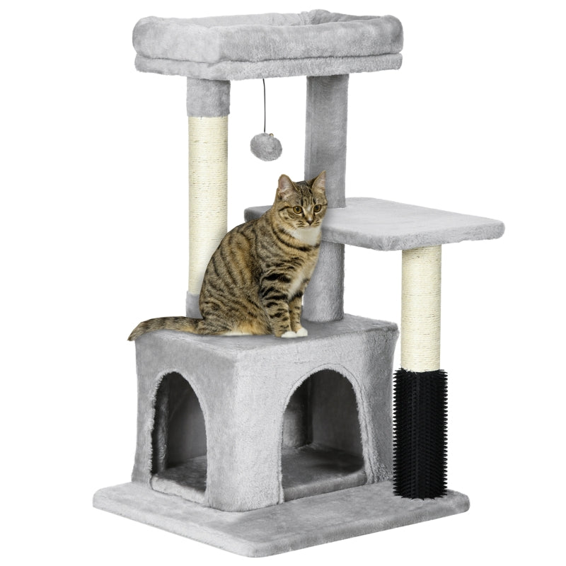 Cat Tree Climbing Tower Scratch Post Activity Center with Massage Toy Hanging Ball Bed Condo Perch, Grey