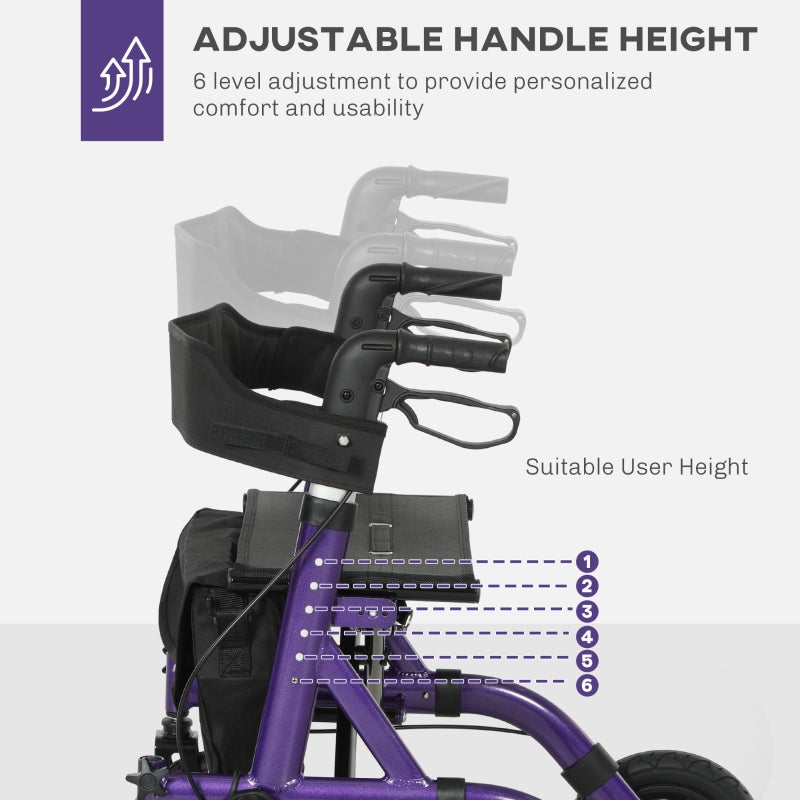 Folding Rollator Walker - Lightweight, All-terrain, Adjustable, Purple