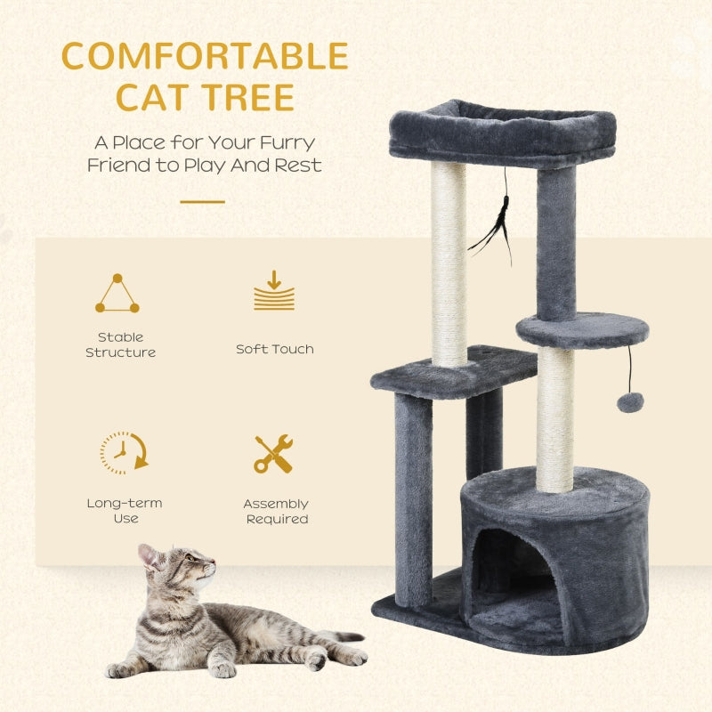 Cat Tree 100cm Cat Tower Condo with Sisal Scratching Posts, Hanging Toys, Perches - Grey