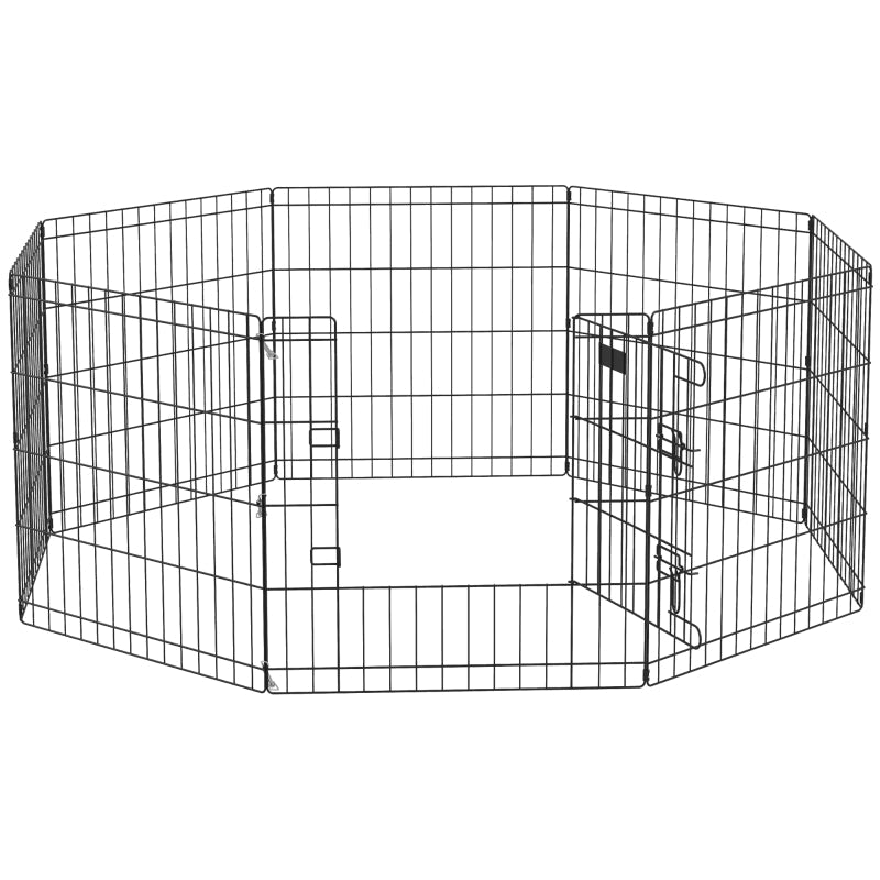 Dog Playpen, Puppy Pen, Eight-Panel Metal Fence, Black