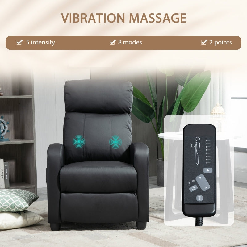 Recliner Armchair, Massage Push Back with Adjustable Leg Rest, Faux Leather Black