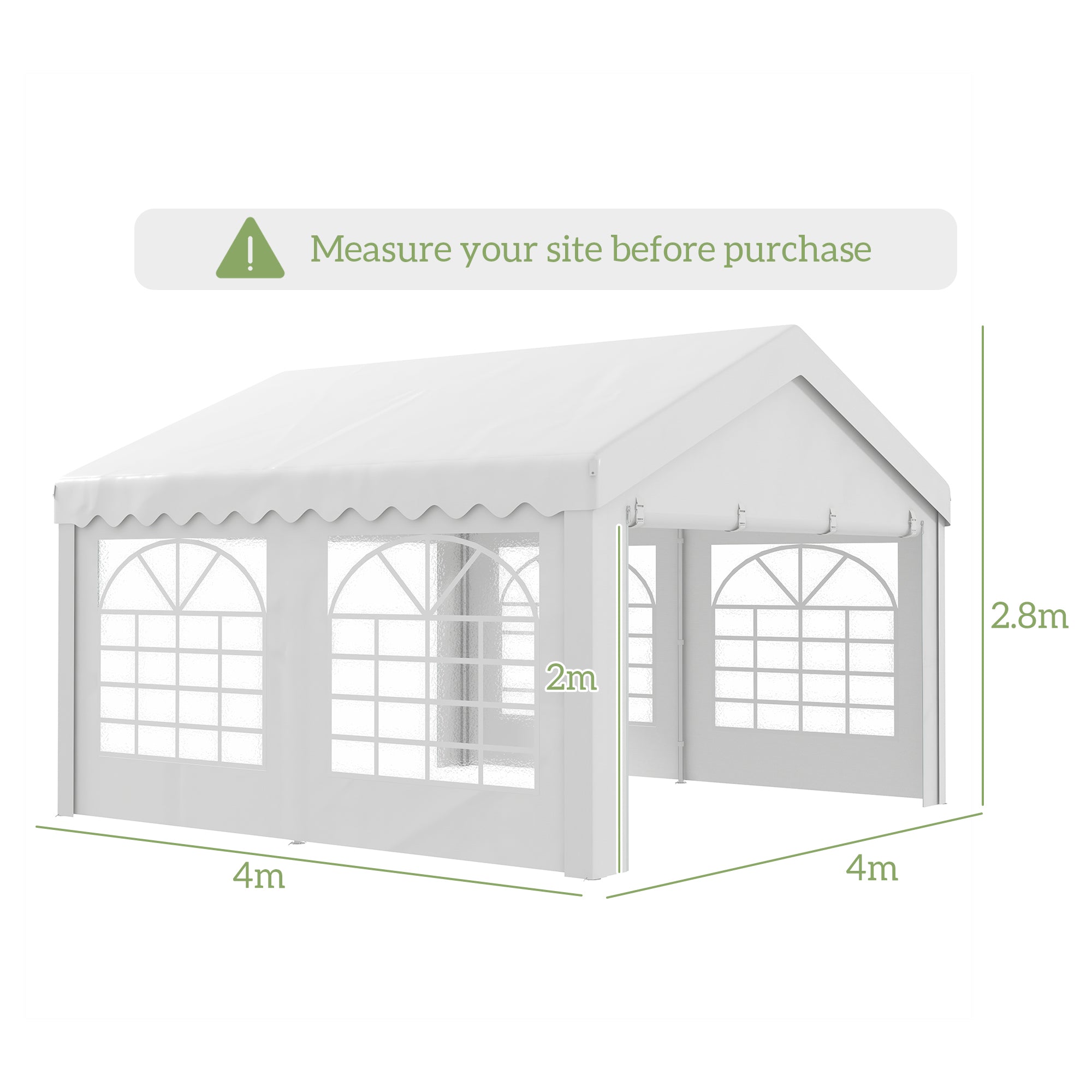 Marquee Party Tent, 4m x 4m Heavy Duty Galvanised Steel, White