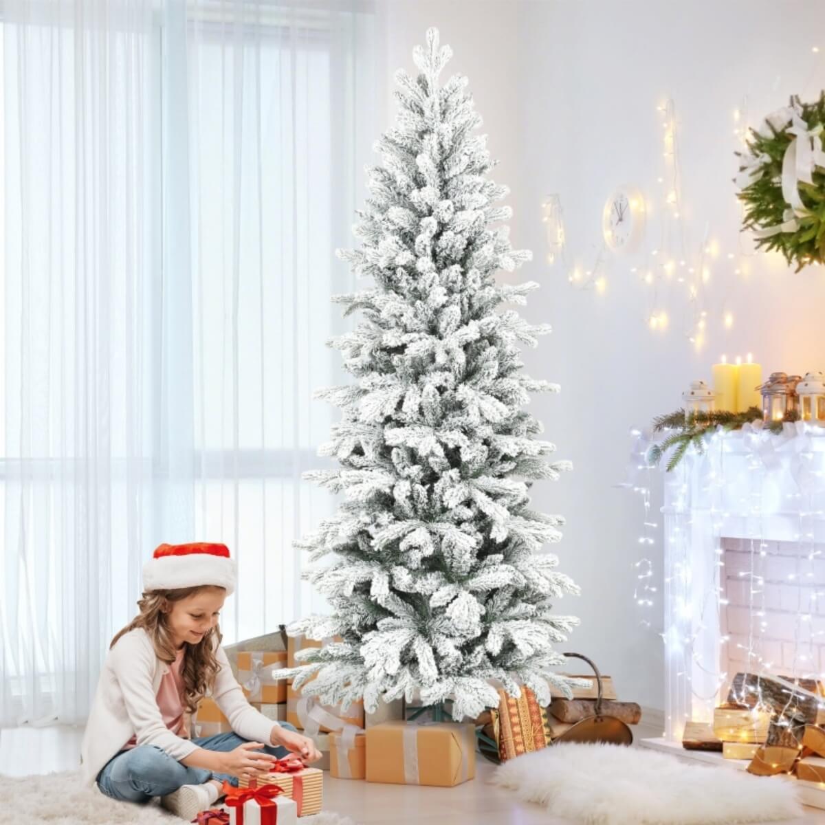Artificial 6ft Flocked Christmas Tree ¨C Lifelike Full Branches, Foldable Metal Stand, Home Holiday D¨¦cor