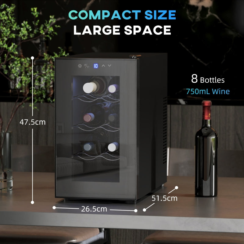 Mini Table Top Wine Fridge, 8 Bottle 17L, 8-18?? Quiet, Glass Door LED Light Digital Touch Screen