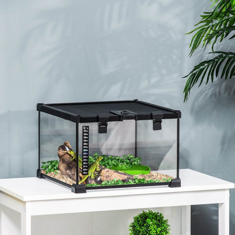 Glass Reptile Terrarium Breeding Tank Vivarium Habitats with Thermometer - Small