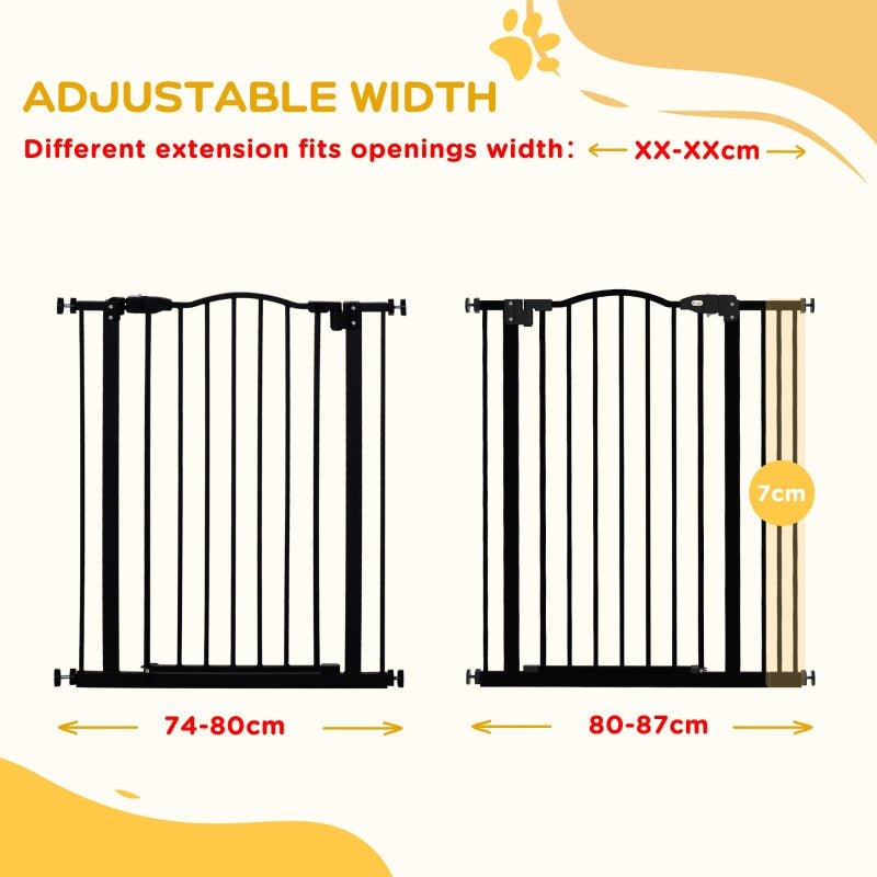 Metal Pet Safety Gate Folding Dog Fence, 74-87cm Black
