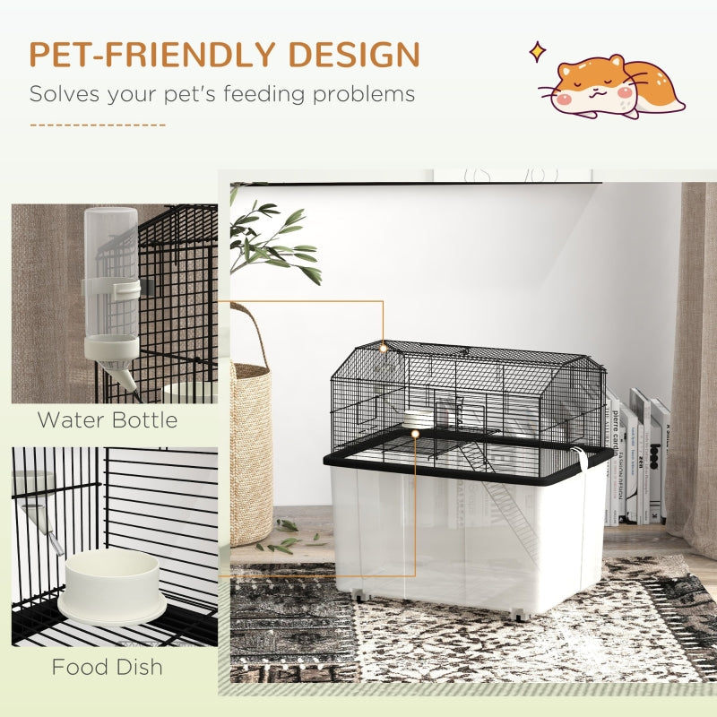 Two-Tier Gerbil Cage, Hamster Cage with Wheels, Deep Bottom, Food Dish, Water Bottle